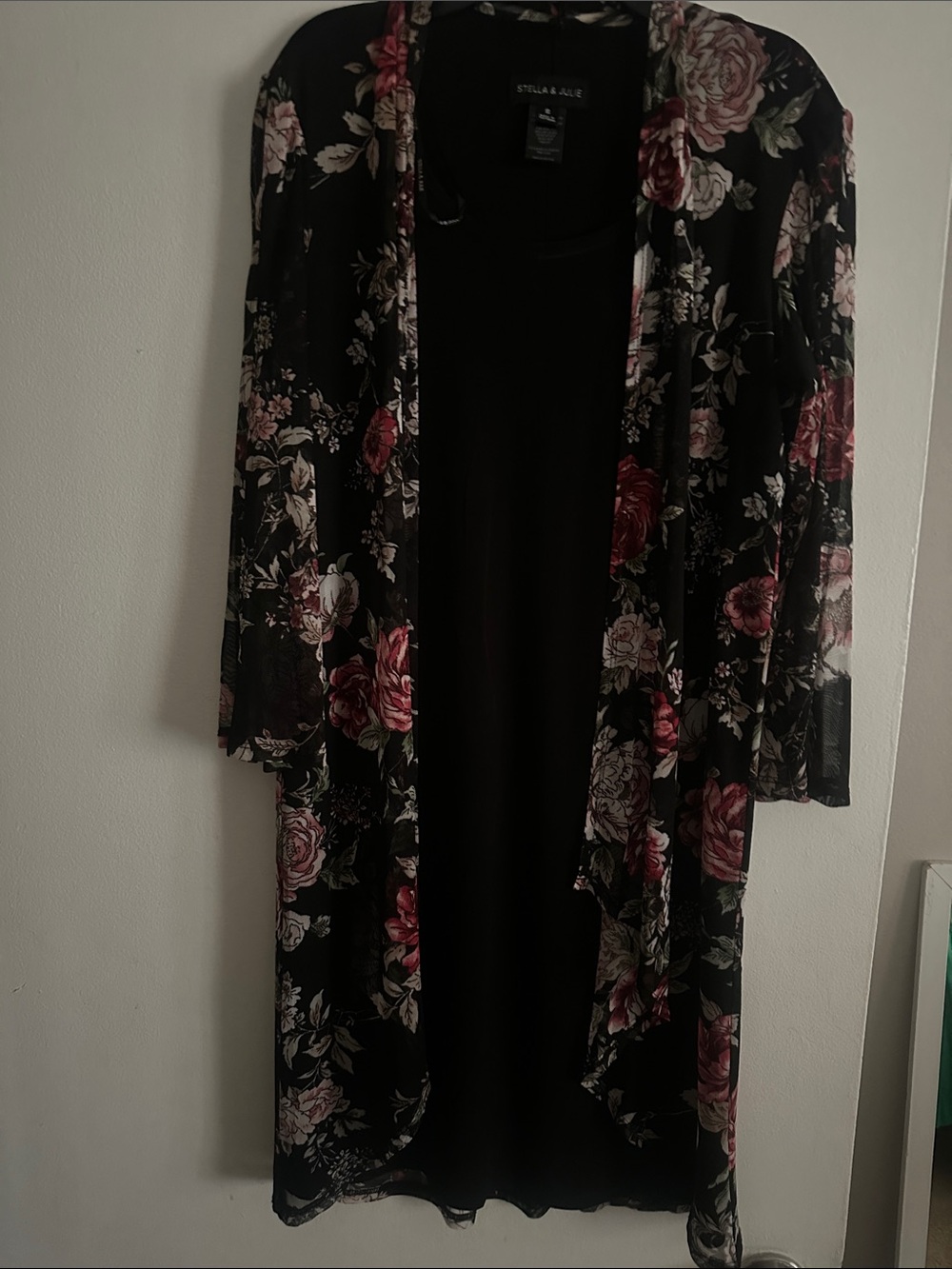 Black Floral dress long sheer sleeves